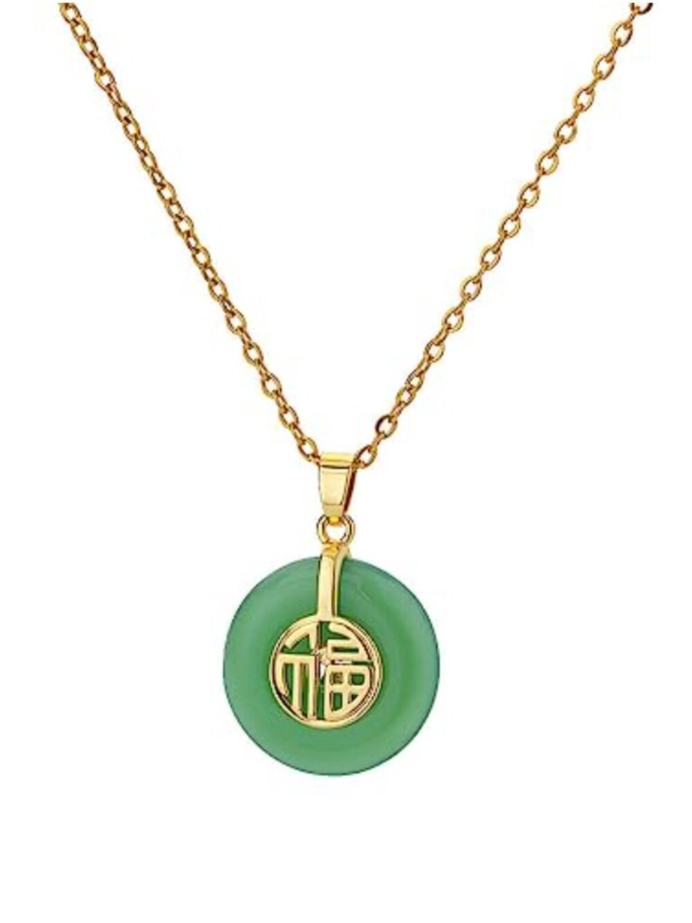 Stainless Steel Jade Fu Pendant Choker Necklace
